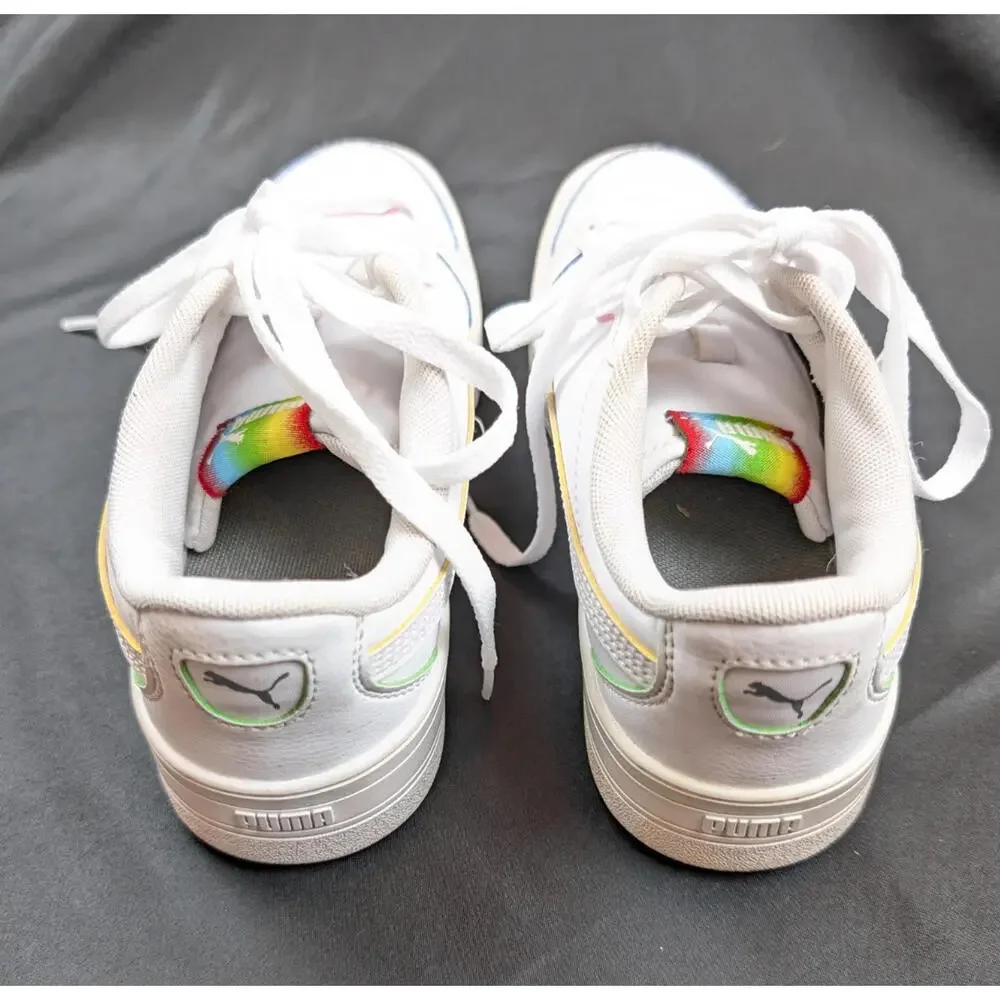 Puma 6.5 Women's / 5 Girls Shoes White w Rainbow Tag and Stripes